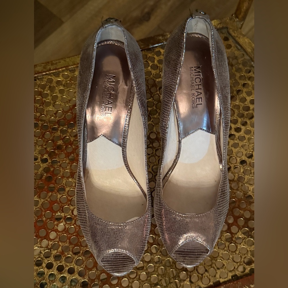 Michael Kors Metallic Peep Toe Heels